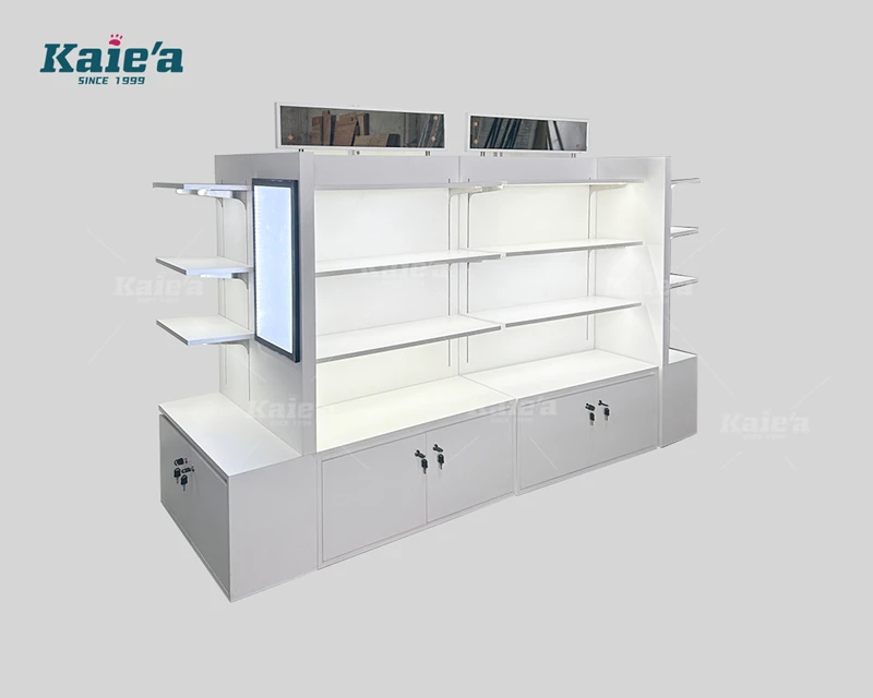 Expositor blanco: Middle Island: tienda boutique para el cuidado de la piel
