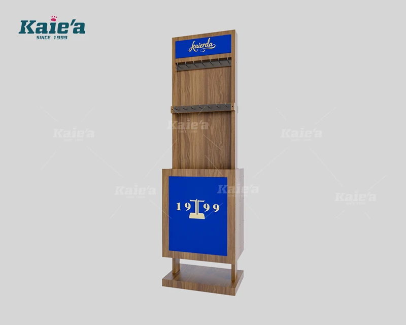 Soporte para exhibici&oacute;n de cinturones con ganchos de madera para vetas