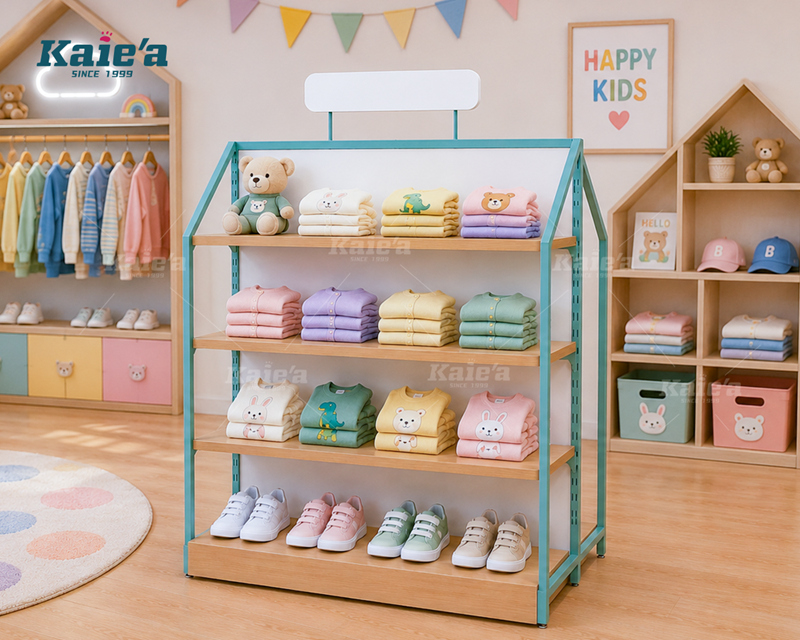 Expositor isla tienda de ropa infantil