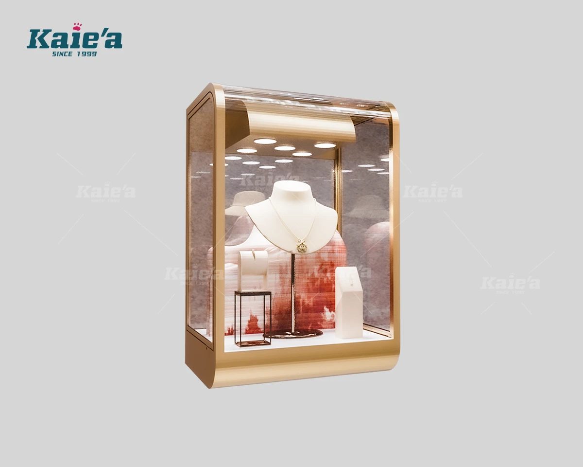 Expositor de pared curvo para collares de joyer&iacute;a con focos