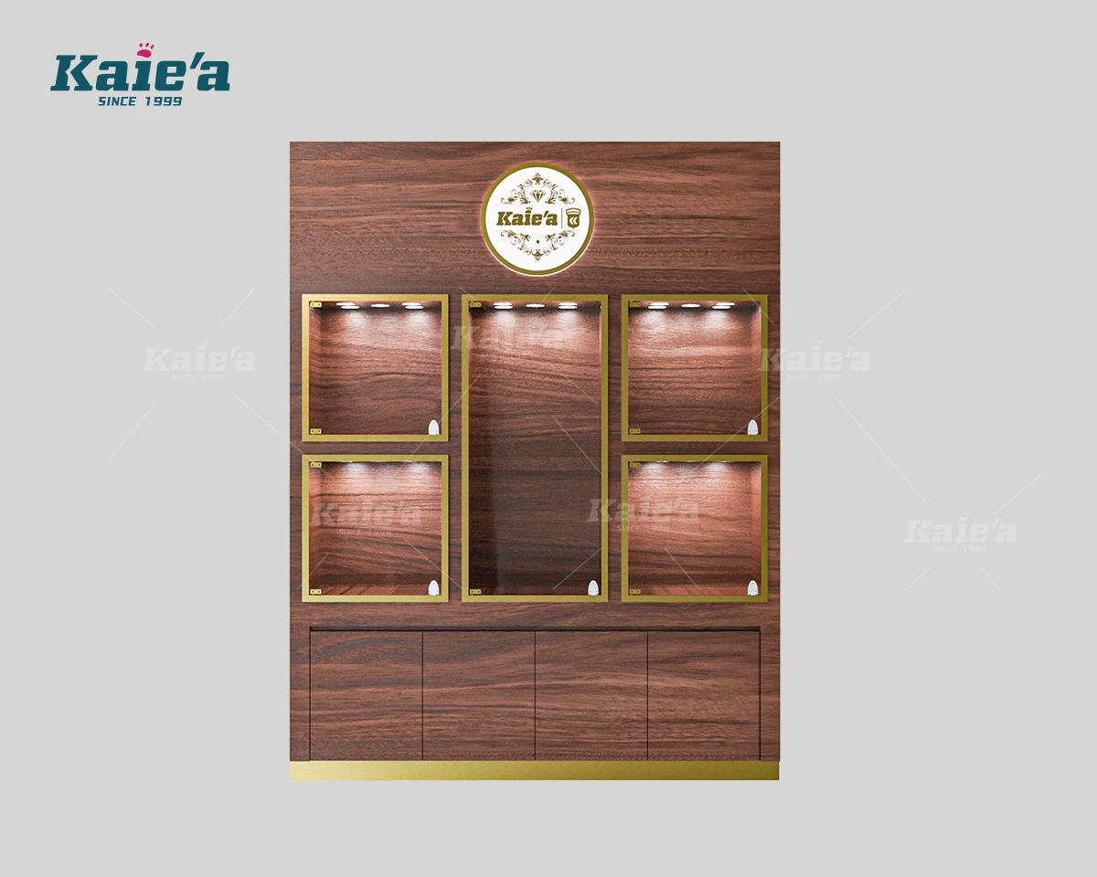 Vitrina de pared para joyer&iacute;a de lujo de madera oscura