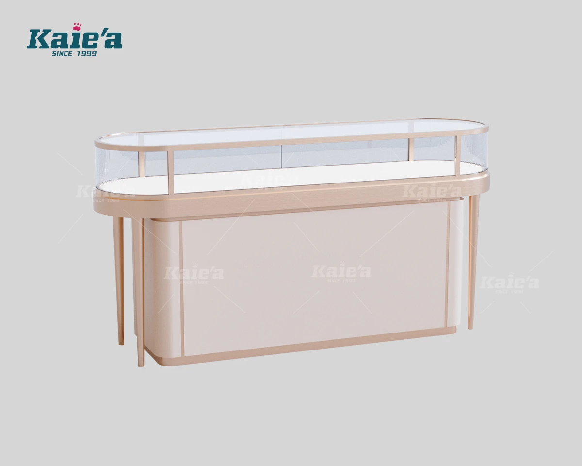 Vitrina de joyer&iacute;a curvada alargada