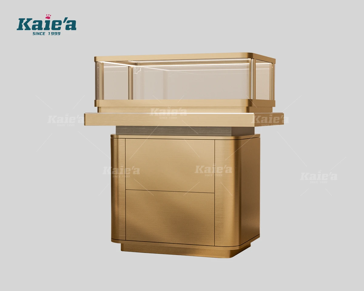 Vitrina expositora de joyer&iacute;a compacta en oro cepillado