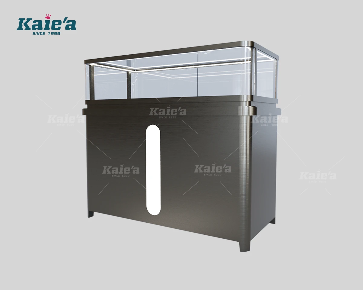 Vitrina de joyer&iacute;a de acero inoxidable oscuro