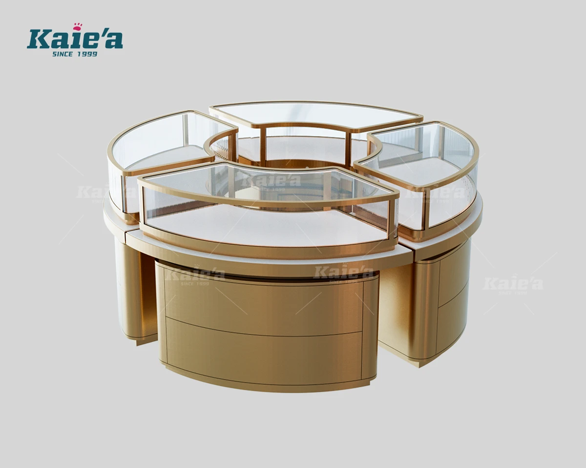 Vitrina de isla de joyer&iacute;a redonda con forma de p&eacute;talo