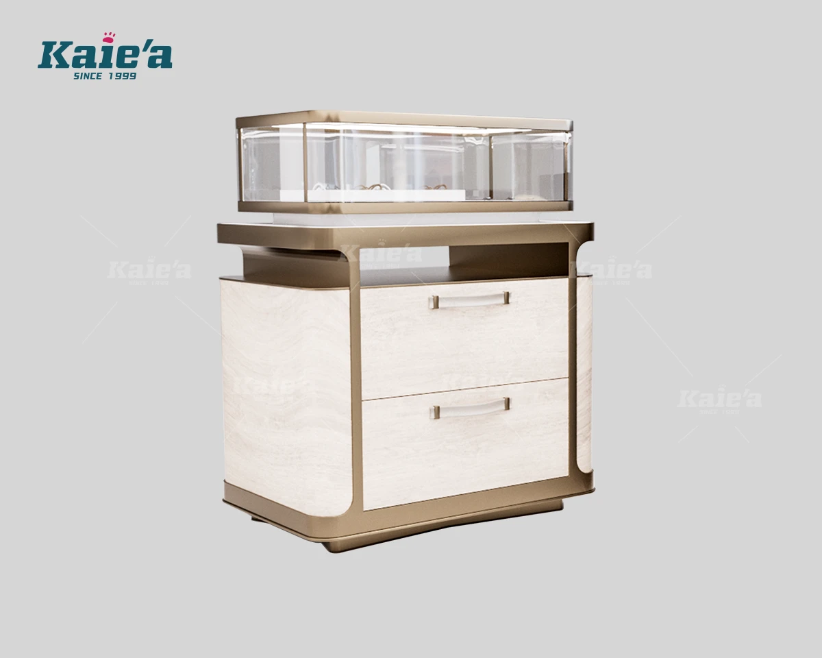 Expositor de almacenamiento de joyas de madera y cuero de 2 tonos