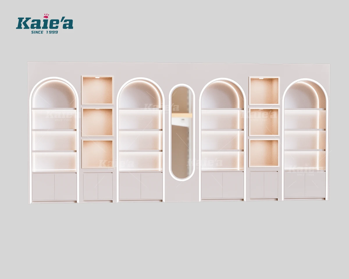 Estanter&iacute;a de pared para joyer&iacute;a con LED en forma de arco color crema