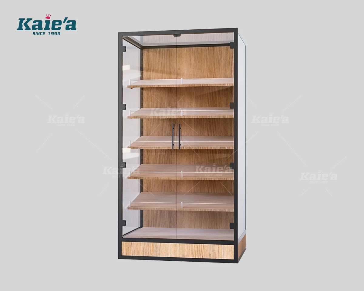 Expositor de prendas cerrado con puertas de cristal dobles