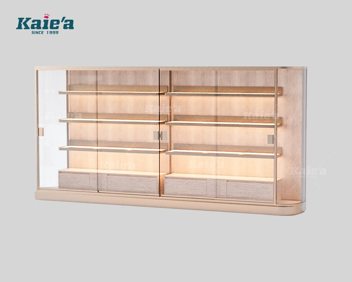 Vitrina de pared ancha y curvada de vidrio de lujo